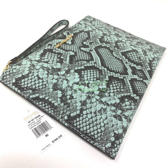 🎄 SANTA’S DEAL 🎄 Michael Kors Clutch ZIP XL Embossed Leather Jade 35S0GTVW4G - Picture 6 of 8